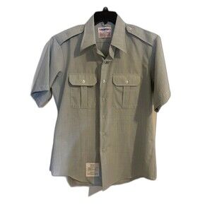 Propper Mens Short Sleeve Shirt Size 17 Light Green Button Up Pockets